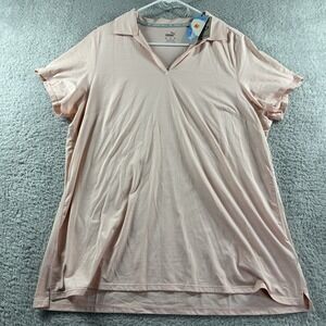 Puma Golf Polo Shirt Womens 2x Cloudspun V Neck Coast Rose Dust Pink Stretch NWT
